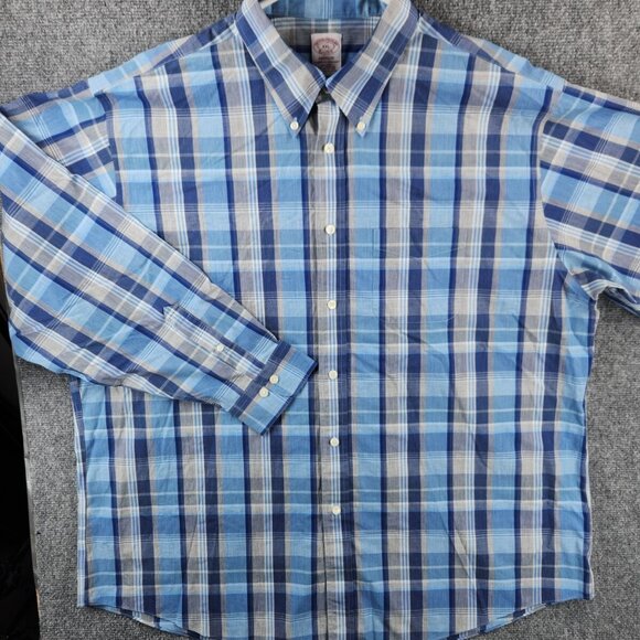 Brooks Brothers XXL Madison Blue Plaid Long Sleeve Button Up Non-iron All Cotton - Picture 2 of 16